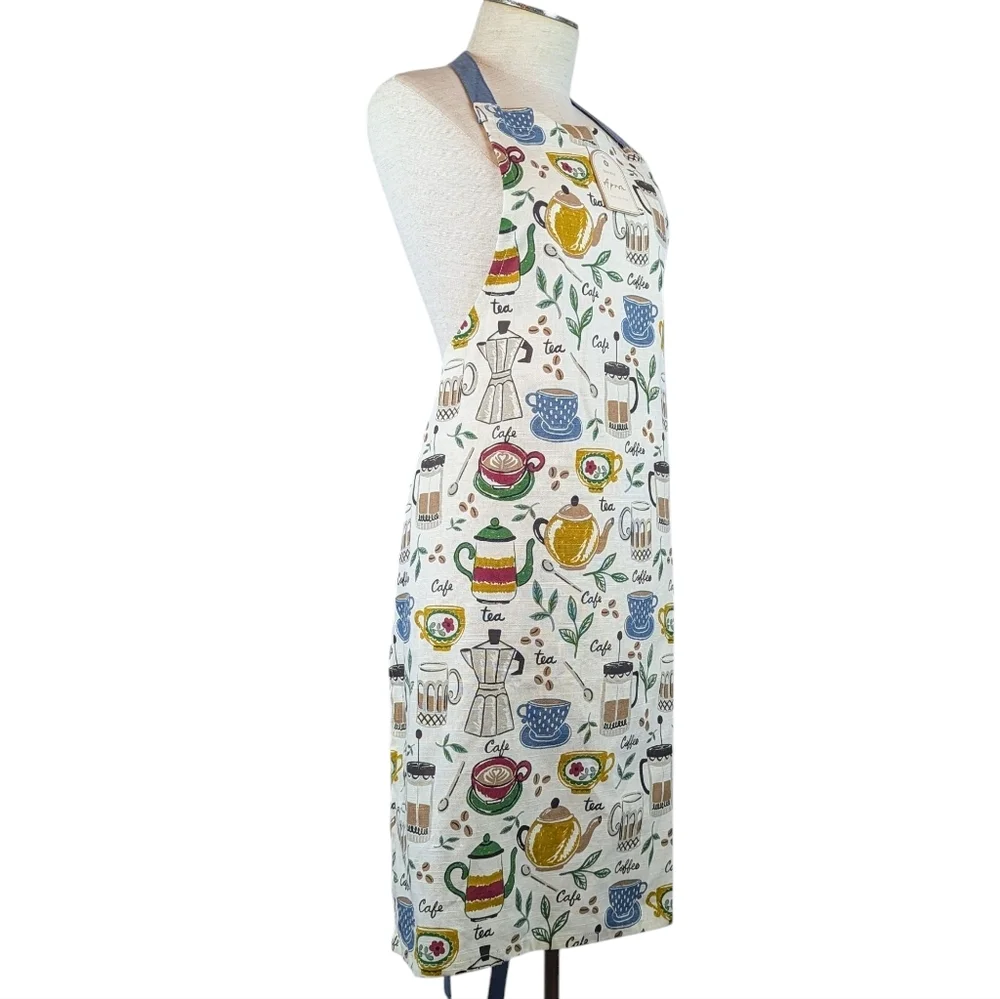 Apron Coffee & Tea Print 100% Cotton Multicolor Print One Size NWT - Picture 3 of 7
